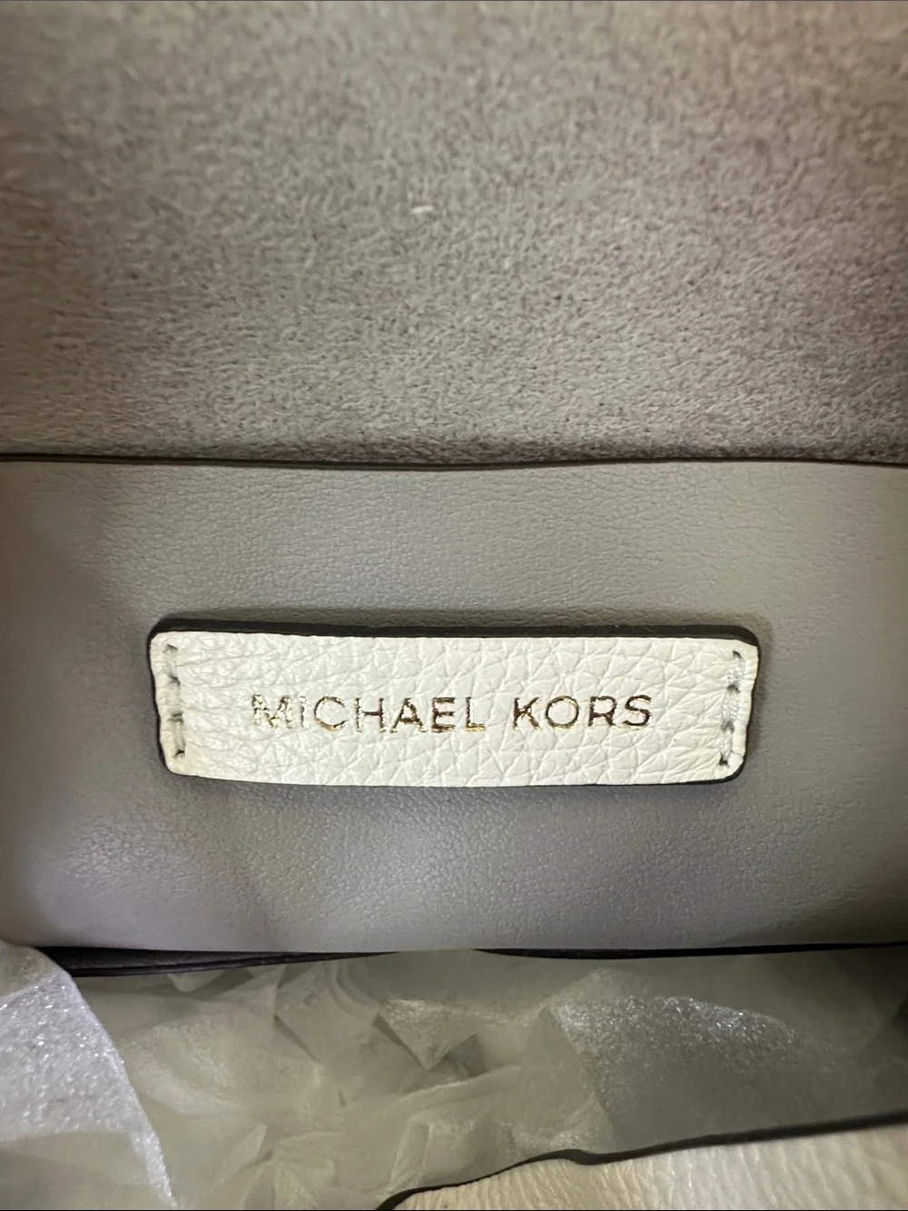 Michael Kors White Pebbled Leather Drawstring Flap Backpack with Gold MK